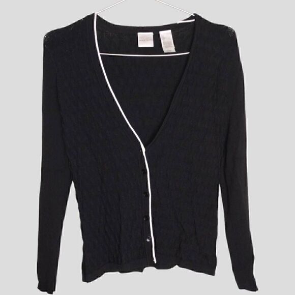 Emma James Womens Sweater Sz Small Black Textured Knit Button Cardigan Vtg - Picture 10 of 10